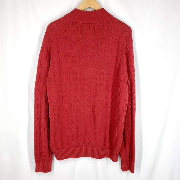 Izod Cable Knit Sweater Red Quarter Zip 100% Cotton Long Sleeve Midweight XXL - Picture 2 of 7